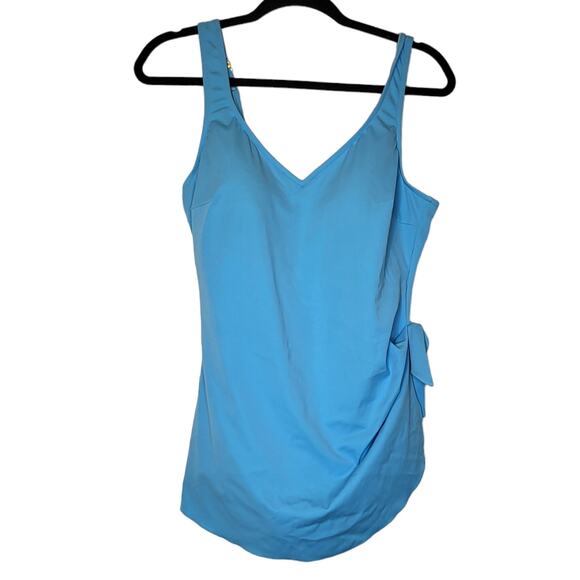 LL Bean Aqua Full Coverage Modest Skirt front tie waist one piece Swim Suit 16 - Picture 1 of 7